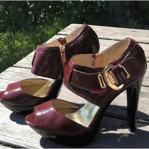 Michael Kors Stilletto Side Zipper Buckle Shoes Pumps Heels Burgundy Wine Sz 38 - Picture 1 of 11